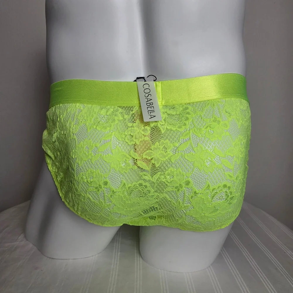 Cosabella Mens Hottie Mid Rise Lace Brief Neon Yellow Soft Stretch Full Coverage